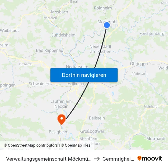 Verwaltungsgemeinschaft Möckmühl to Gemmrigheim map