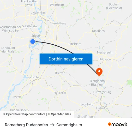Römerberg-Dudenhofen to Gemmrigheim map