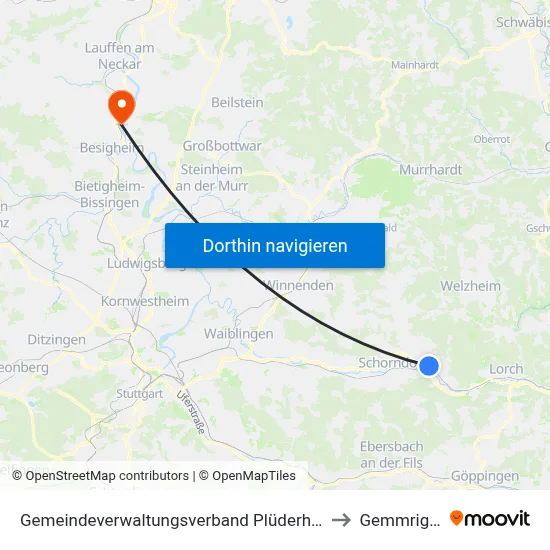 Gemeindeverwaltungsverband Plüderhausen-Urbach to Gemmrigheim map