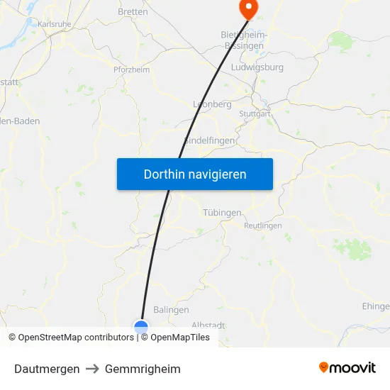 Dautmergen to Gemmrigheim map