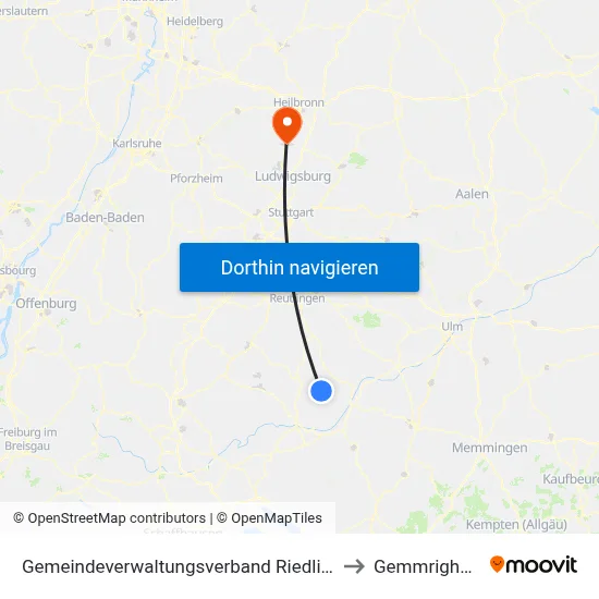 Gemeindeverwaltungsverband Riedlingen to Gemmrigheim map