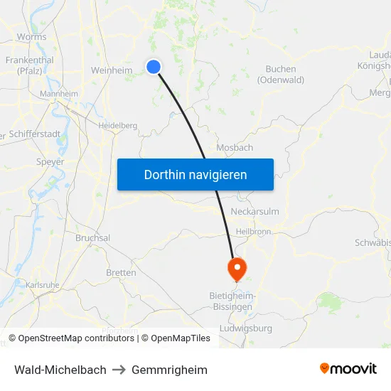 Wald-Michelbach to Gemmrigheim map