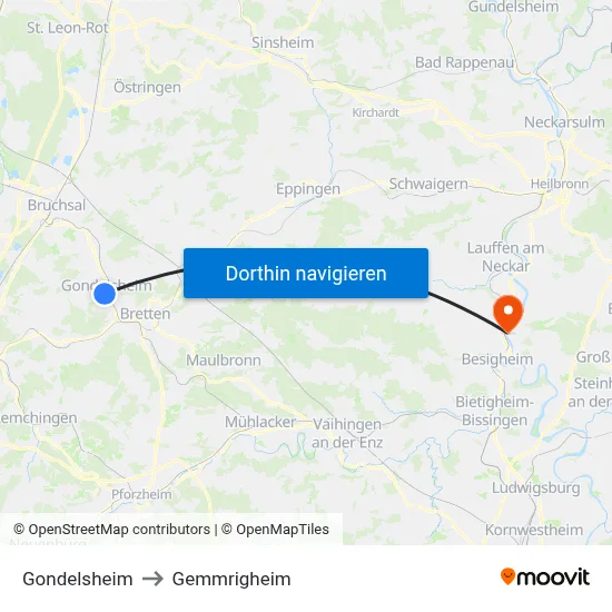 Gondelsheim to Gemmrigheim map