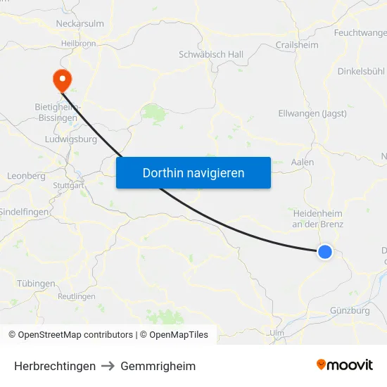 Herbrechtingen to Gemmrigheim map