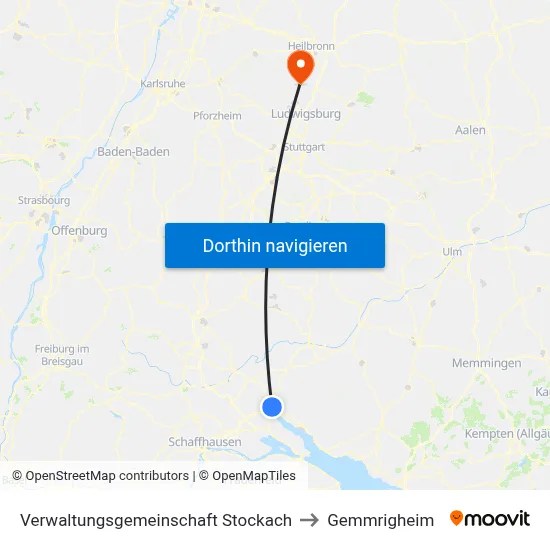 Verwaltungsgemeinschaft Stockach to Gemmrigheim map