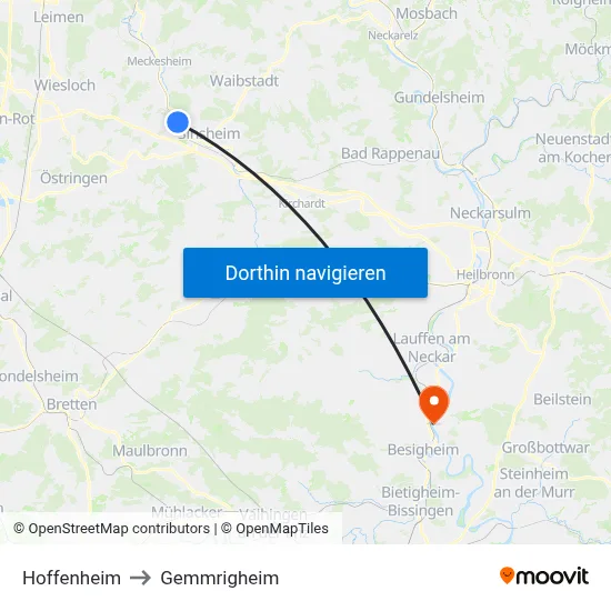 Hoffenheim to Gemmrigheim map