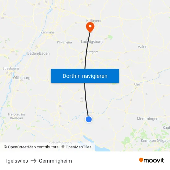 Igelswies to Gemmrigheim map