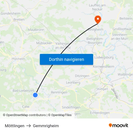 Möttlingen to Gemmrigheim map