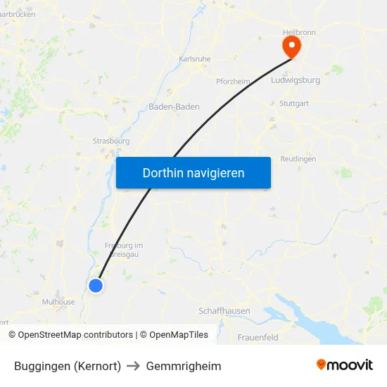 Buggingen (Kernort) to Gemmrigheim map