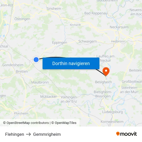 Flehingen to Gemmrigheim map