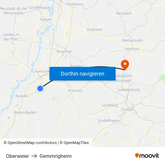 Oberweier to Gemmrigheim map