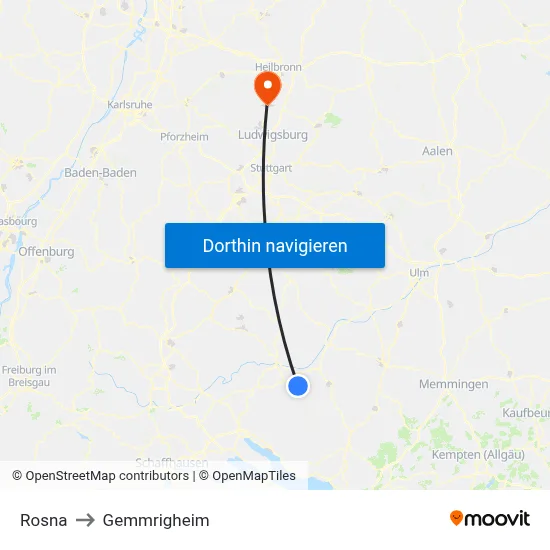 Rosna to Gemmrigheim map
