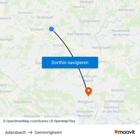 Adersbach to Gemmrigheim map