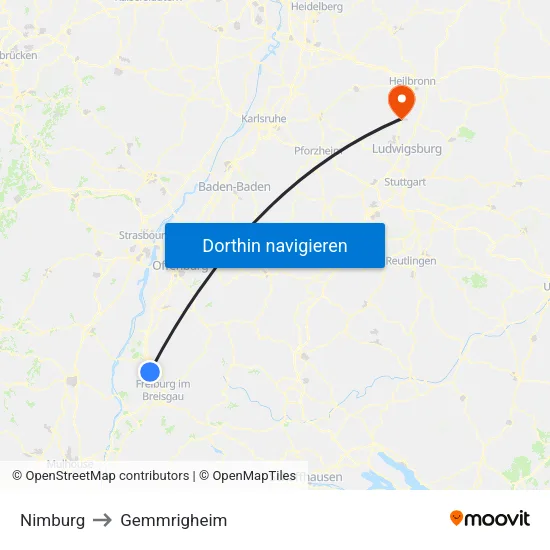 Nimburg to Gemmrigheim map