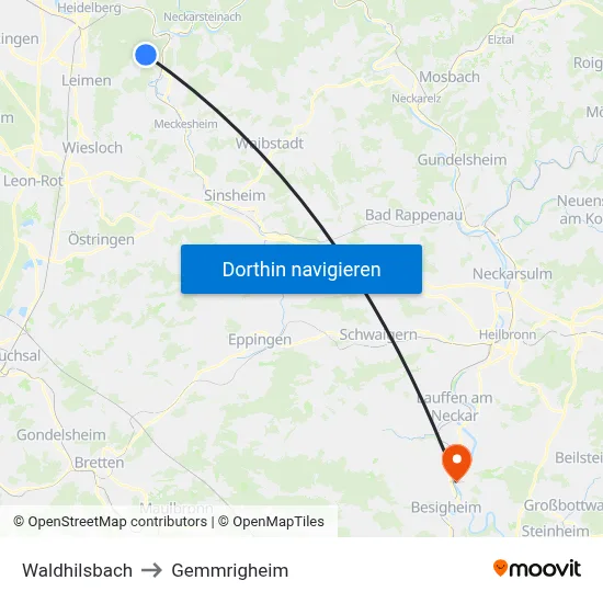 Waldhilsbach to Gemmrigheim map