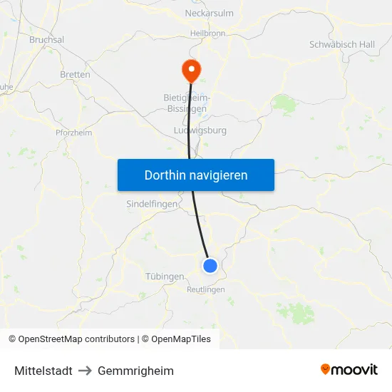 Mittelstadt to Gemmrigheim map