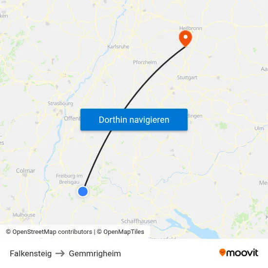 Falkensteig to Gemmrigheim map