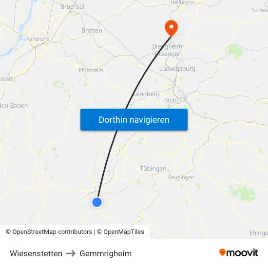 Wiesenstetten to Gemmrigheim map