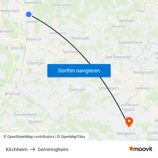 Kirchheim to Gemmrigheim map