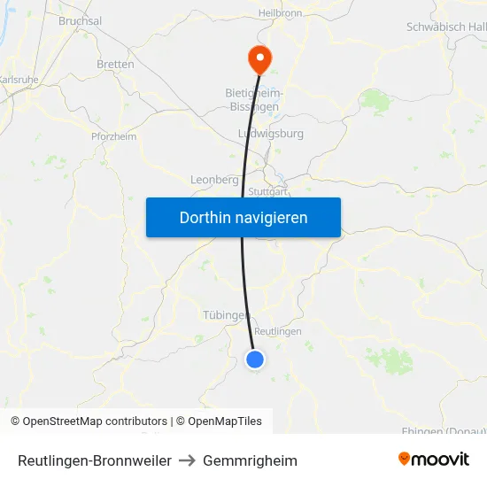 Reutlingen-Bronnweiler to Gemmrigheim map