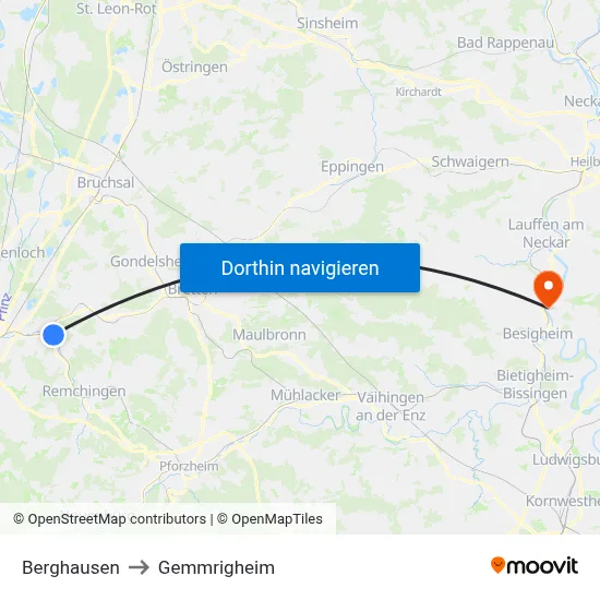 Berghausen to Gemmrigheim map