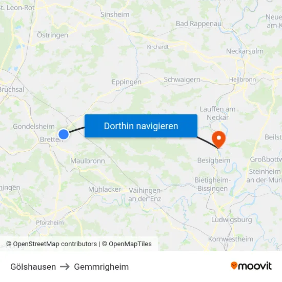 Gölshausen to Gemmrigheim map