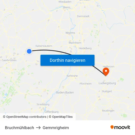 Bruchmühlbach to Gemmrigheim map