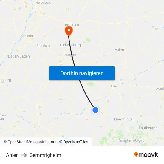 Ahlen to Gemmrigheim map
