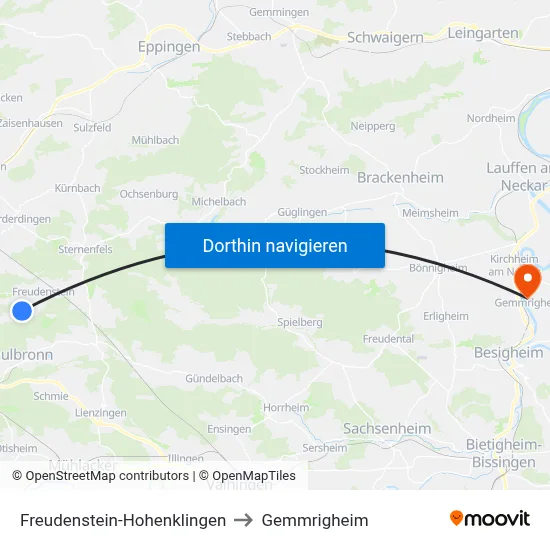 Freudenstein-Hohenklingen to Gemmrigheim map