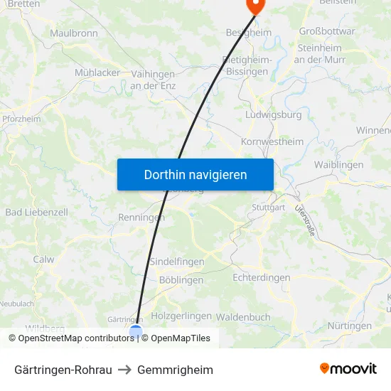 Gärtringen-Rohrau to Gemmrigheim map