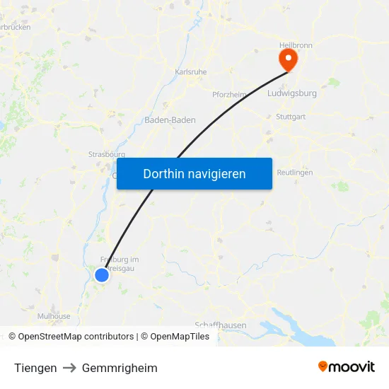 Tiengen to Gemmrigheim map