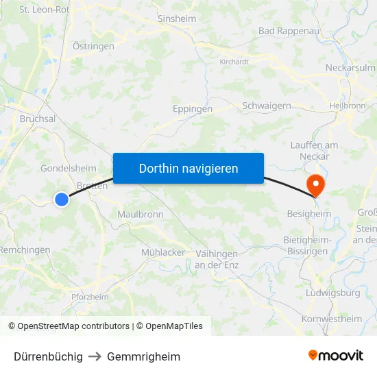 Dürrenbüchig to Gemmrigheim map