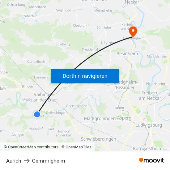 Aurich to Gemmrigheim map