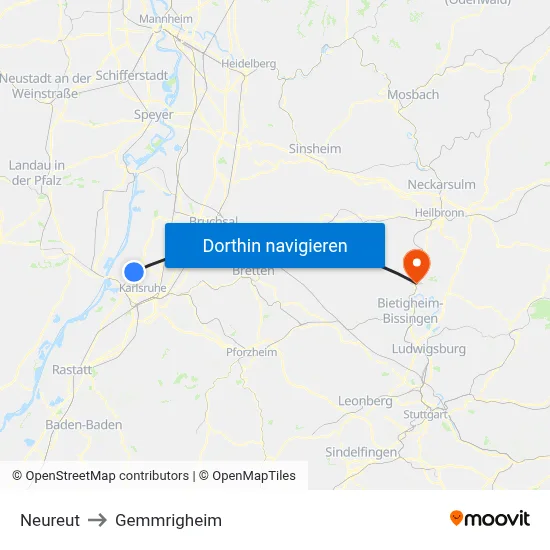 Neureut to Gemmrigheim map