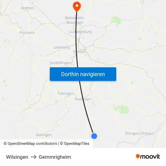Wilsingen to Gemmrigheim map