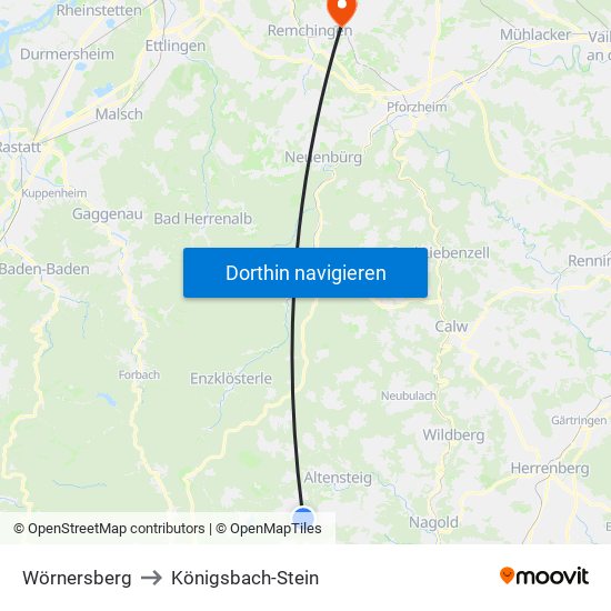 Wörnersberg to Königsbach-Stein map