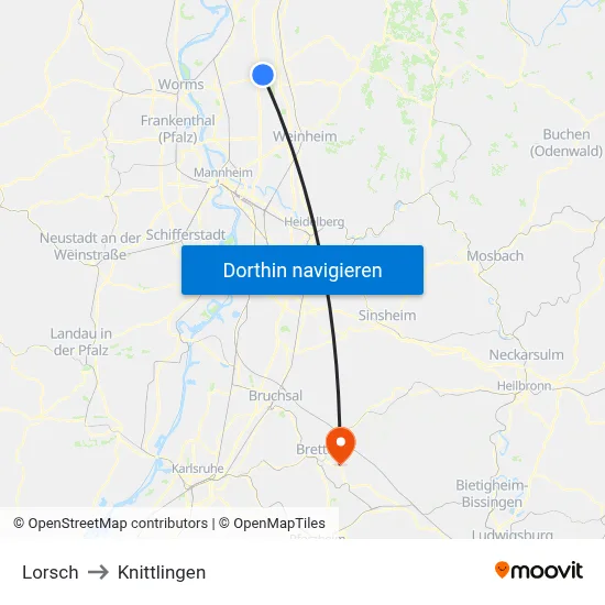 Lorsch to Knittlingen map