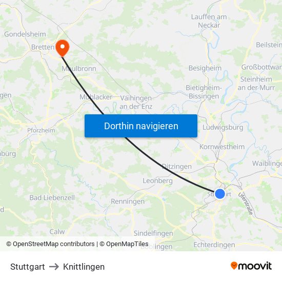 Stuttgart to Knittlingen map