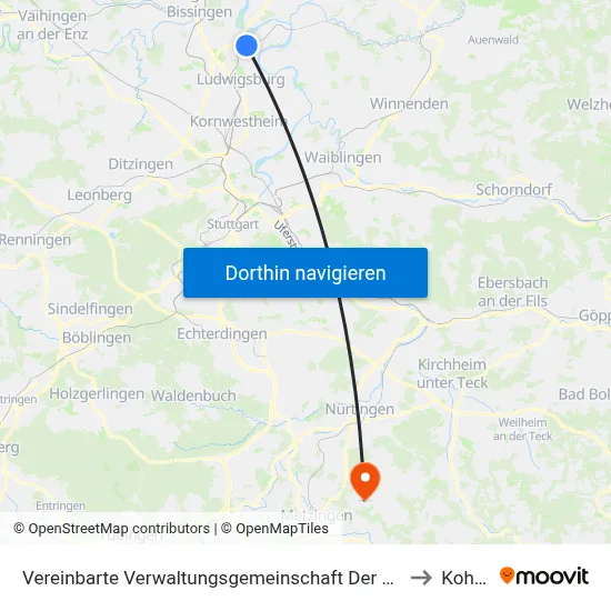 Vereinbarte Verwaltungsgemeinschaft Der Stadt Freiberg am Neckar to Kohlberg map