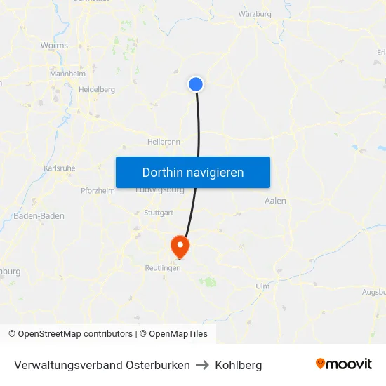 Verwaltungsverband Osterburken to Kohlberg map