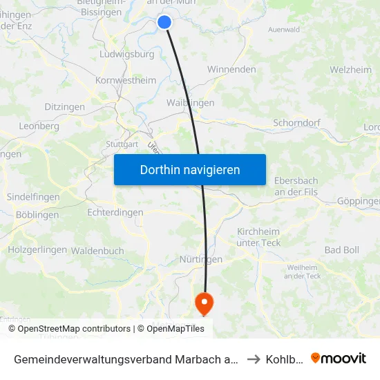 Gemeindeverwaltungsverband Marbach am Neckar to Kohlberg map