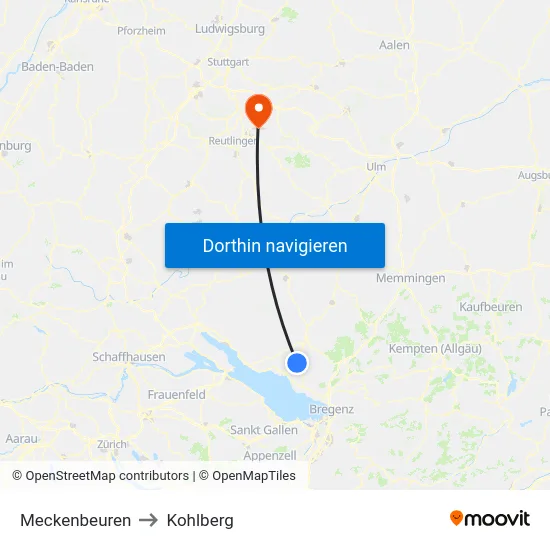 Meckenbeuren to Kohlberg map