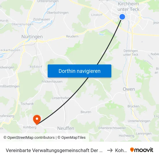 Vereinbarte Verwaltungsgemeinschaft Der Stadt Kirchheim Unter Teck to Kohlberg map