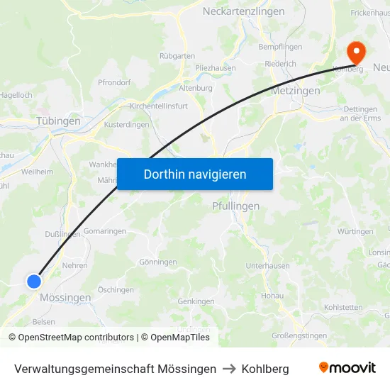 Verwaltungsgemeinschaft Mössingen to Kohlberg map