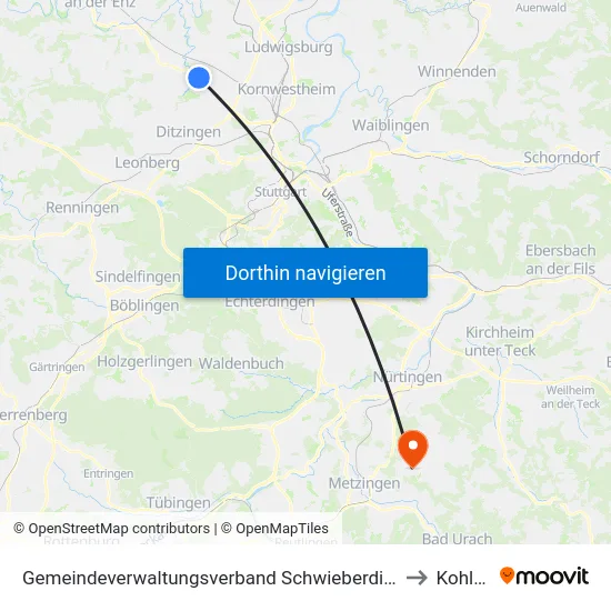 Gemeindeverwaltungsverband Schwieberdingen-Hemmingen to Kohlberg map