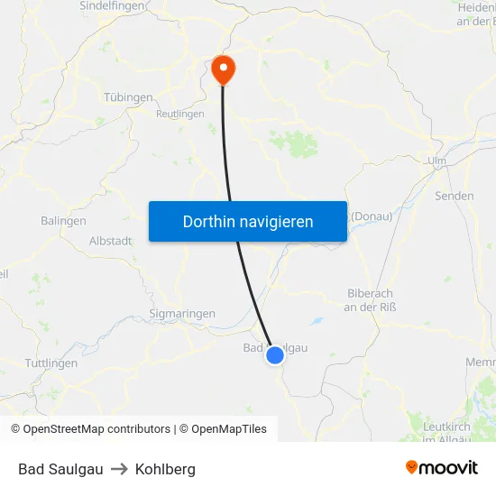 Bad Saulgau to Kohlberg map