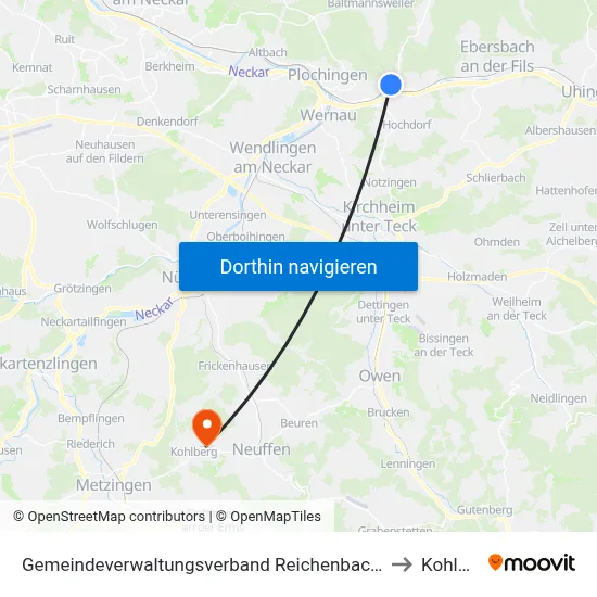 Gemeindeverwaltungsverband Reichenbach An Der Fils to Kohlberg map