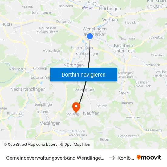 Gemeindeverwaltungsverband Wendlingen am Neckar to Kohlberg map