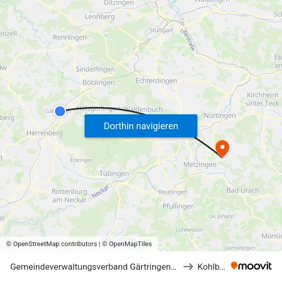 Gemeindeverwaltungsverband Gärtringen/Ehningen to Kohlberg map
