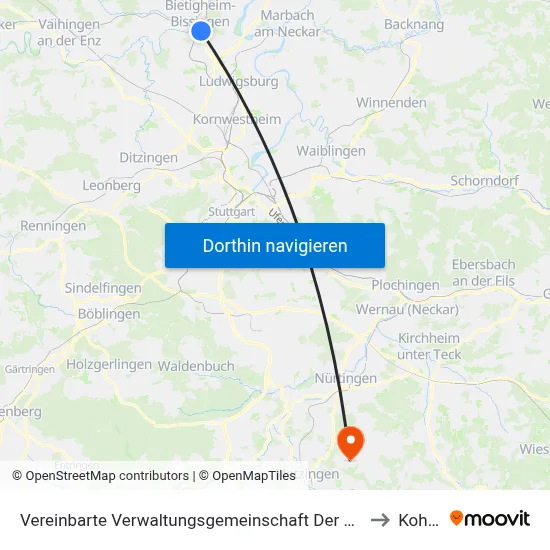 Vereinbarte Verwaltungsgemeinschaft Der Stadt Bietigheim-Bissingen to Kohlberg map